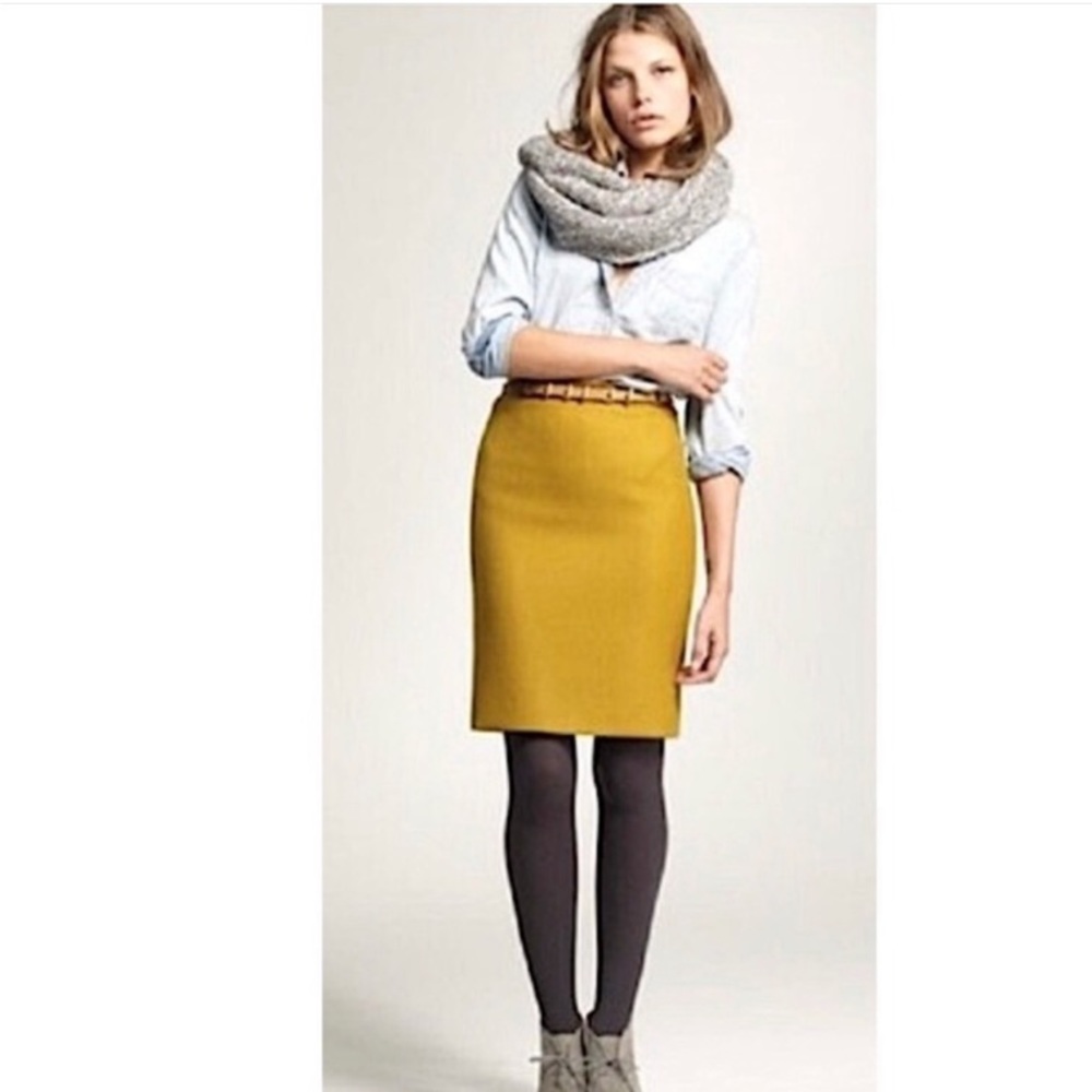 J.Crew Factory Wool the Pencil Skirt Mustard Yellow 0
